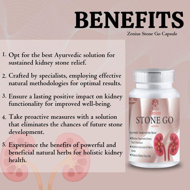 Zenius Stone Go Capsules - Pathri Medicine for Kidney Stone Removal and Relief Pathri Pain - 60 Capsules