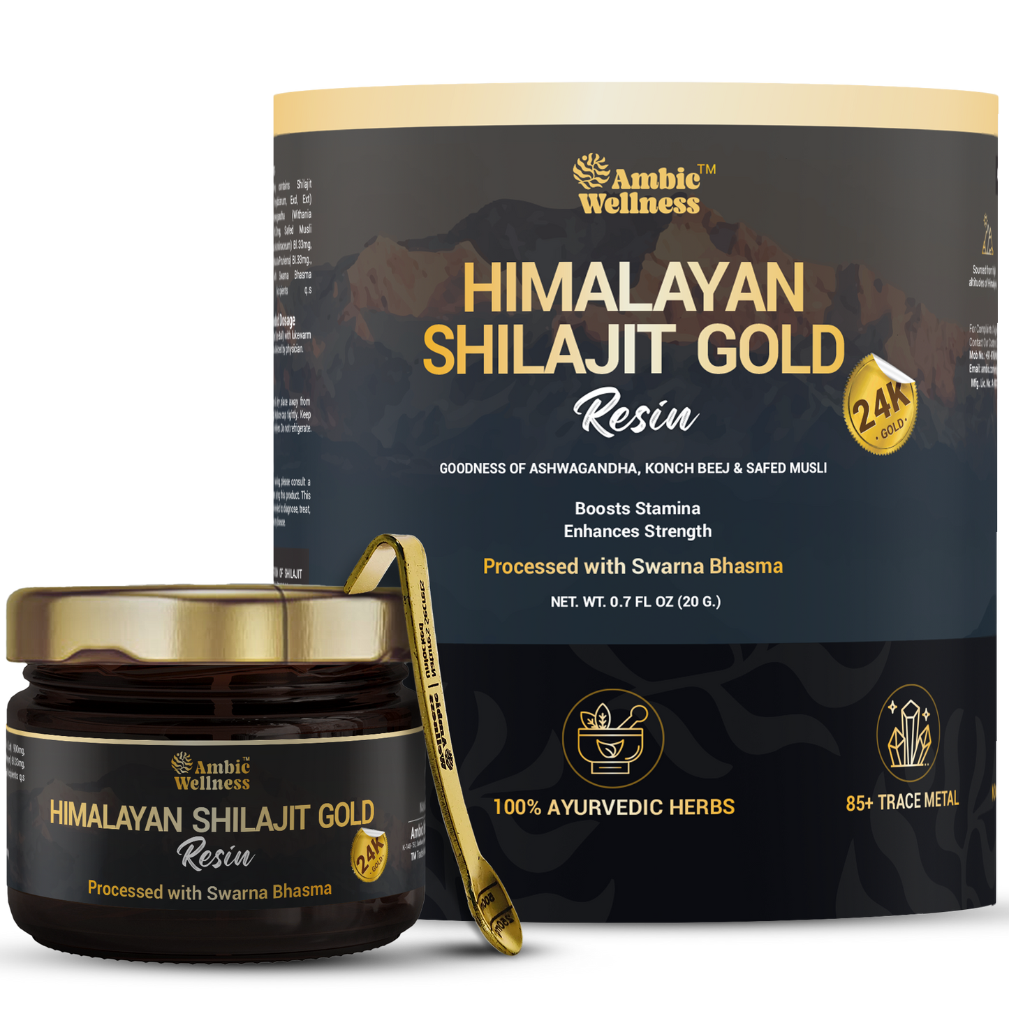 Ambic Wellness Himalayan Shilajit Gold Resin I With 24 Carat Gold I Boost Performance & Stamina - 20g