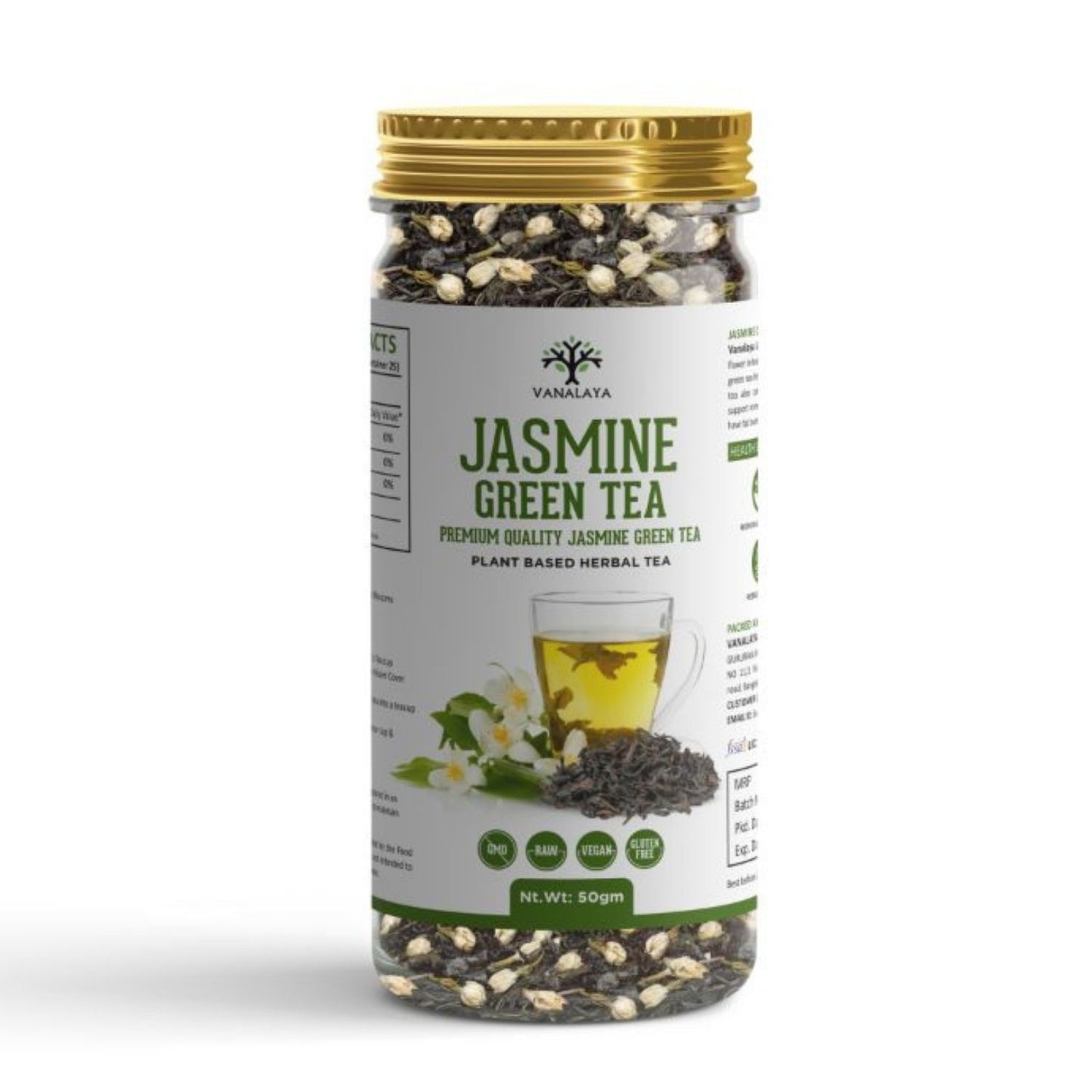 Vanalaya Jasmine Green Tea from Sun Dried Jasmine Petals for Clear Mind, Improve Mood, Stress Relief and Relives Anxiety 50gm