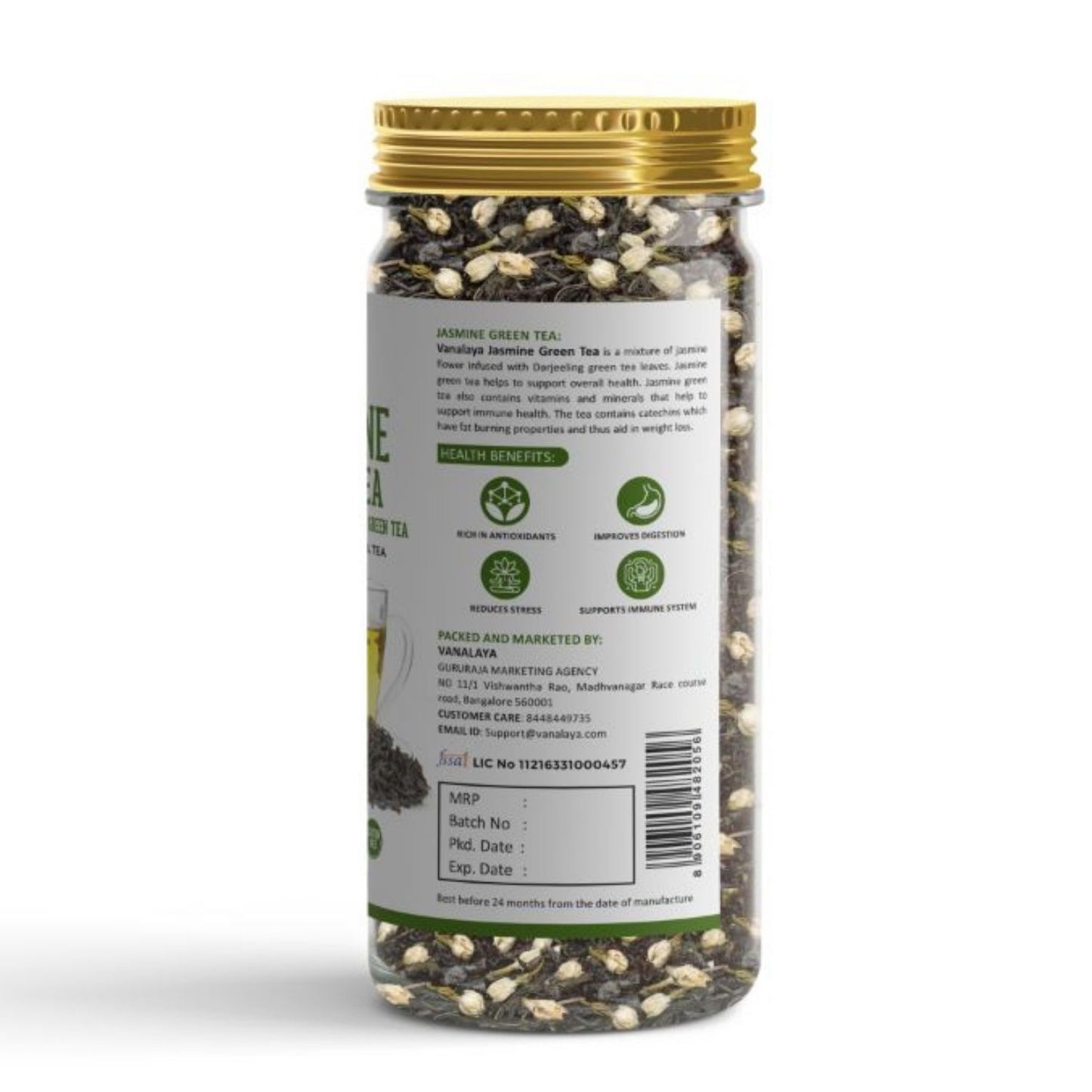 Vanalaya Jasmine Green Tea from Sun Dried Jasmine Petals for Clear Mind, Improve Mood, Stress Relief and Relives Anxiety 50gm