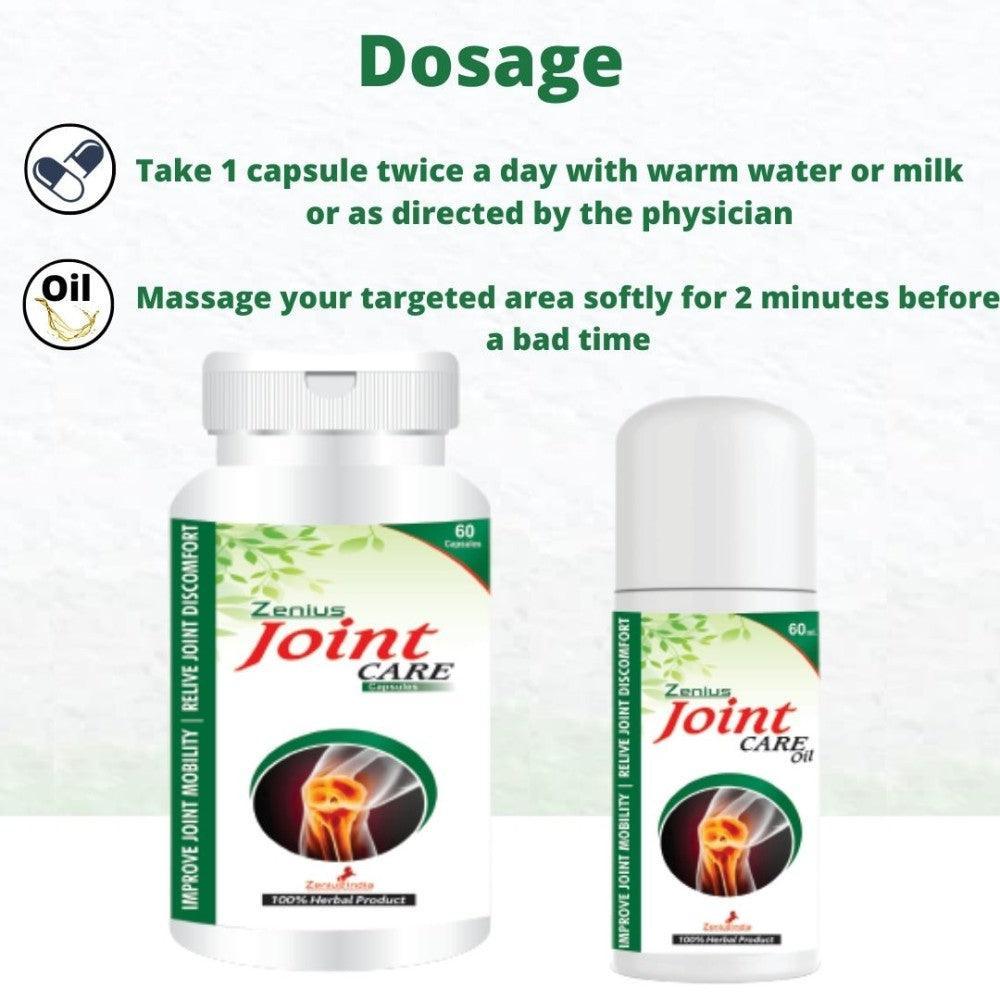Zenius Joint Care Kit for Muscle, Bone, Joint Support Capsules for Pain Relief Combo (60 Capsule + 60ml Oil)