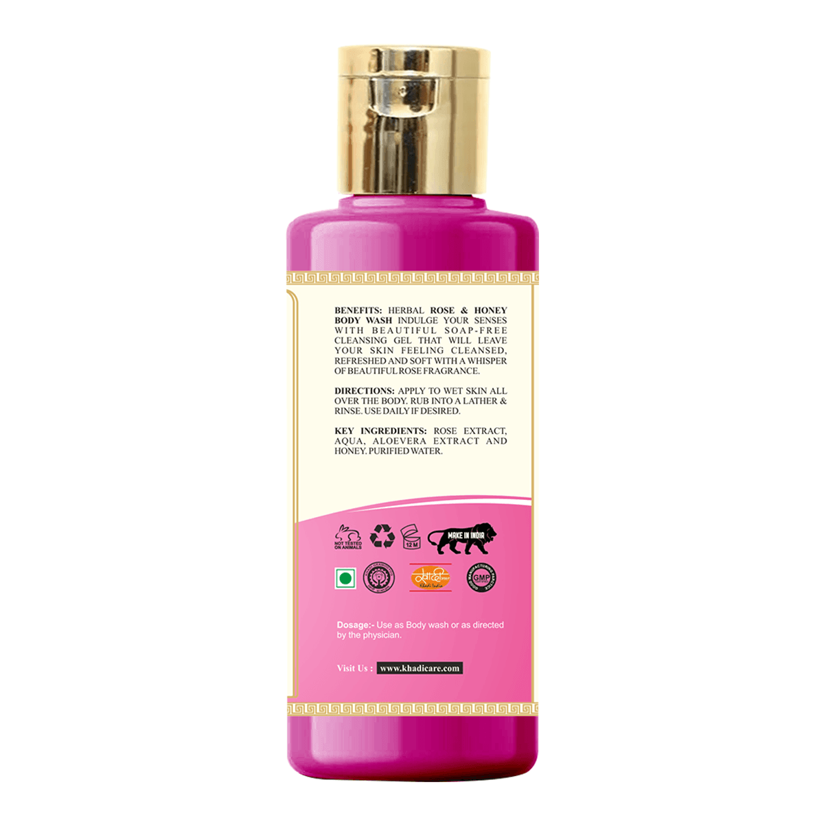 Khadi Care Herbal Rose & Honey Body Wash - 210ml.