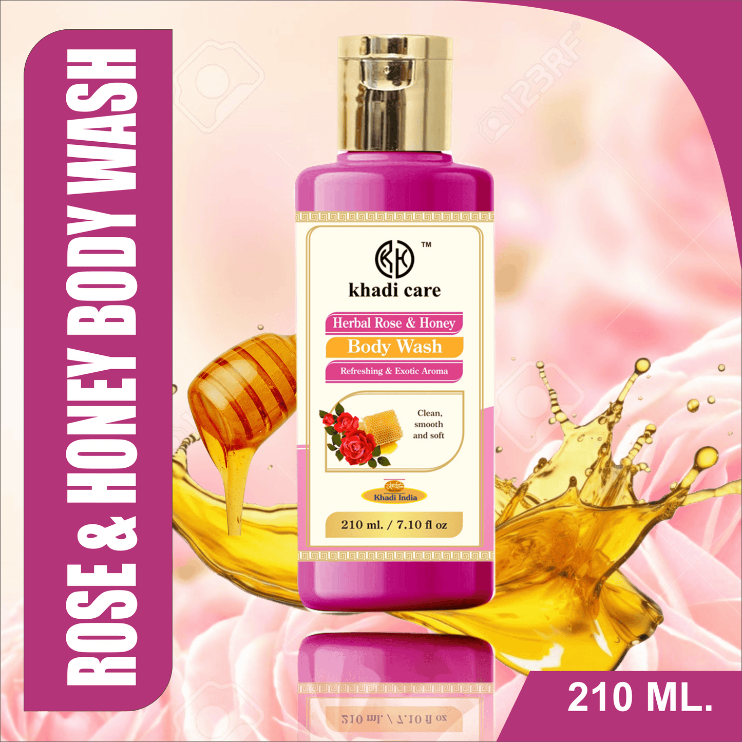 Khadi Care Herbal Rose & Honey Body Wash - 210ml.