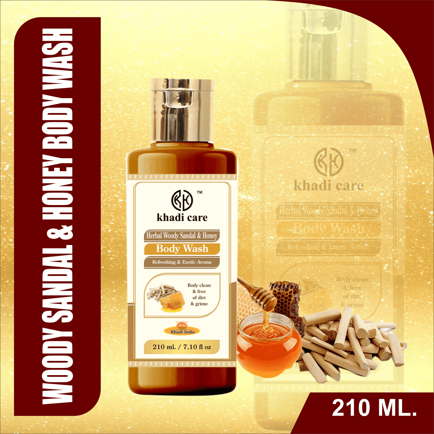 Khadi Care Herbal Woody Sandal & Honey Body Wash - 210ml
