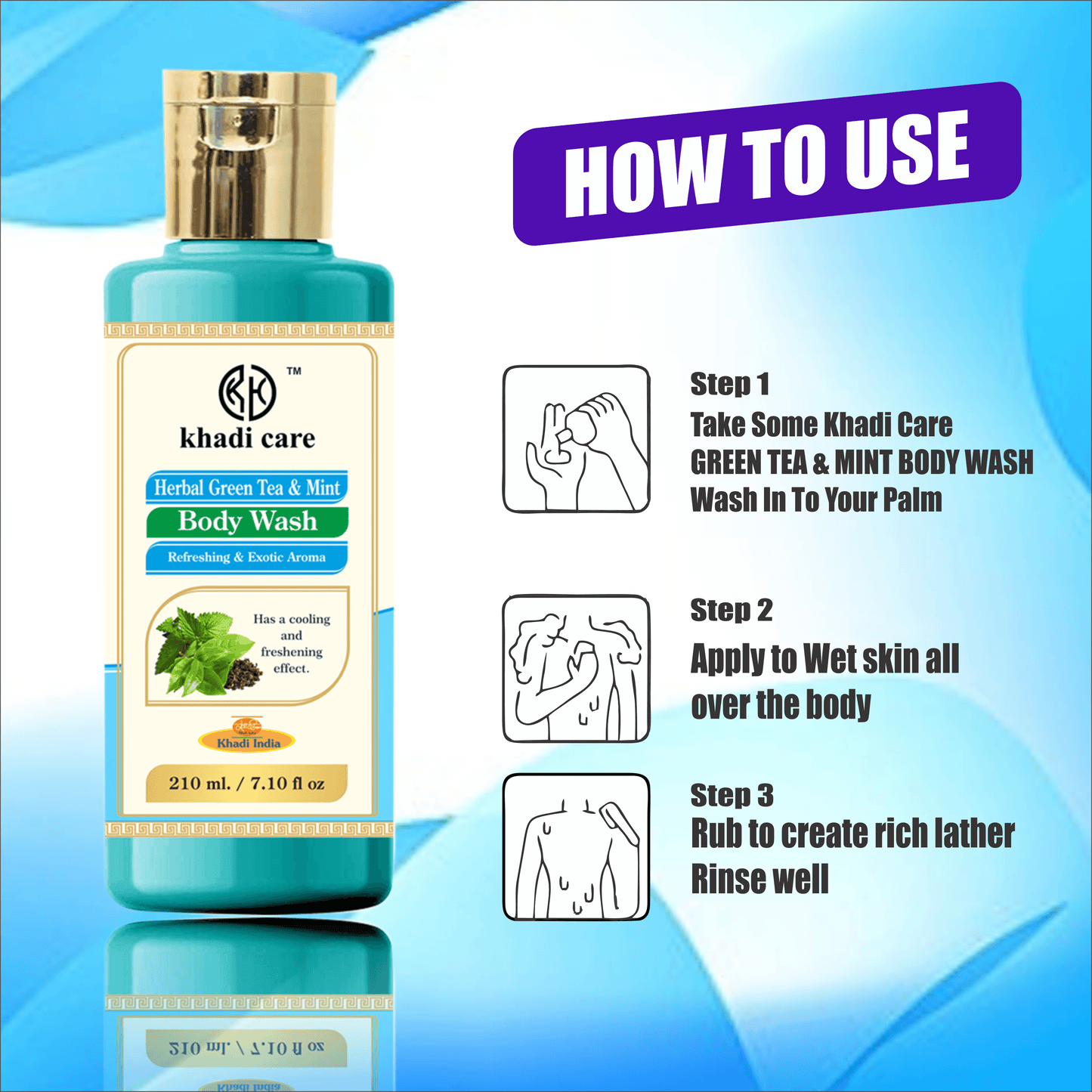 Khadi Care Herbal Green Tea & Mint Body Wash - 210ml