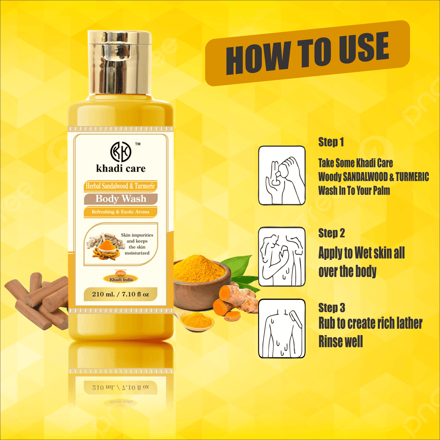 Khadi Care Herbal Sandal & Turmeric Body Wash - 210ml