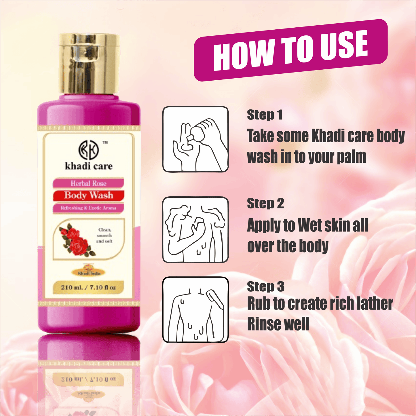 Khadi Care Herbal Rose Body Wash - 210ml