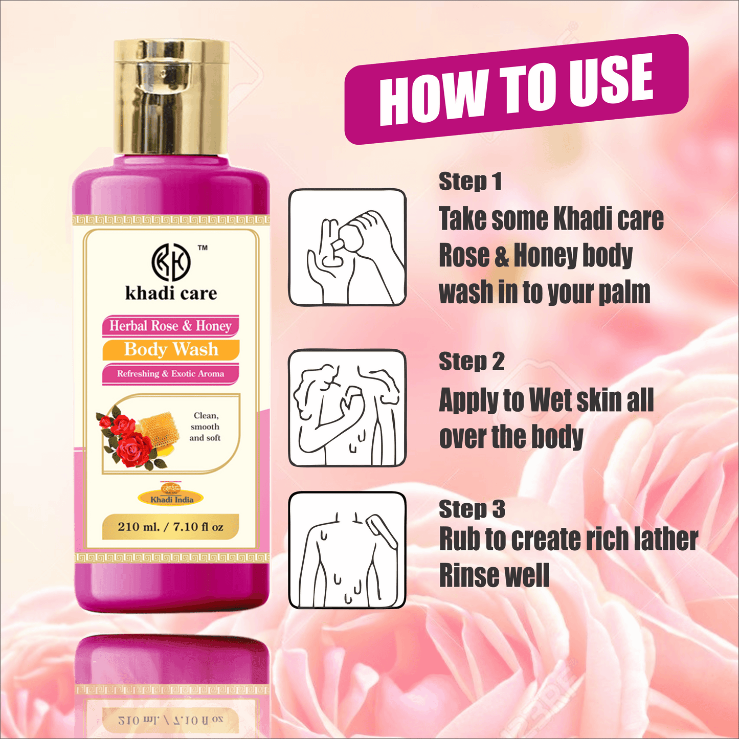 Khadi Care Herbal Rose & Honey Body Wash - 210ml.