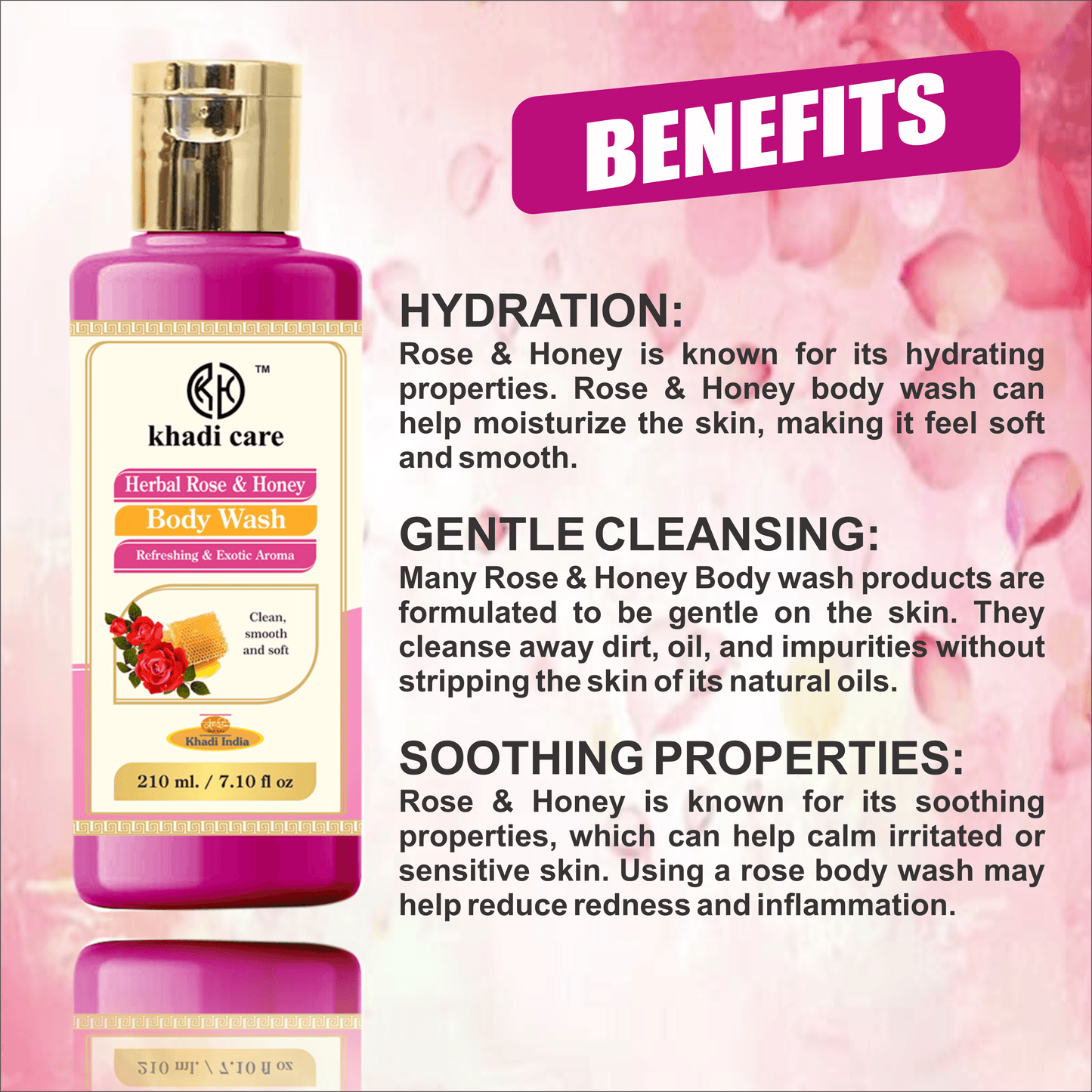 Khadi Care Herbal Rose & Honey Body Wash - 210ml.