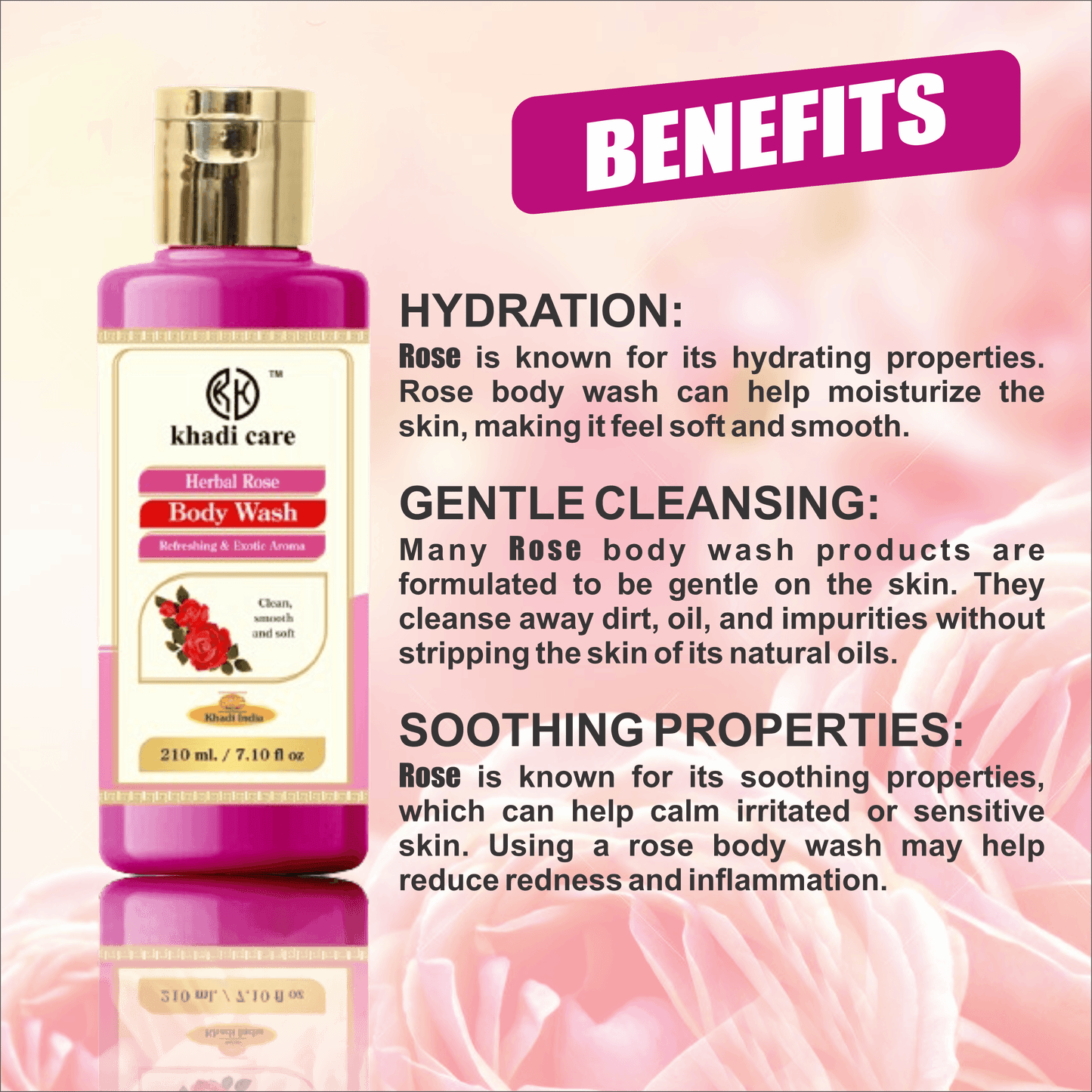 Khadi Care Herbal Rose Body Wash - 210ml