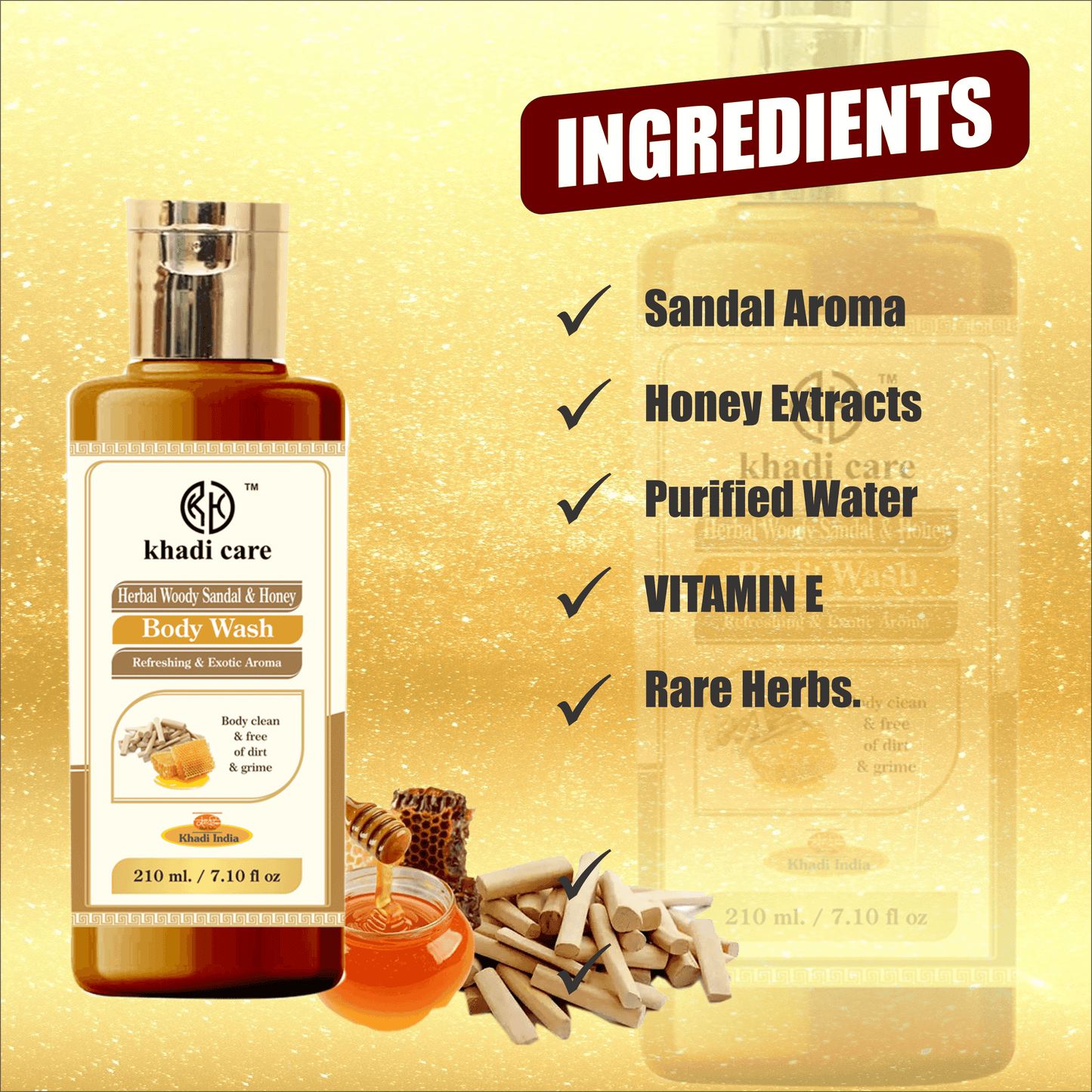 Khadi Care Herbal Woody Sandal & Honey Body Wash - 210ml