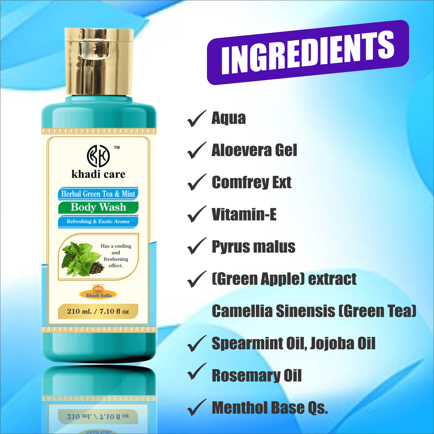 Khadi Care Herbal Green Tea & Mint Body Wash - 210ml