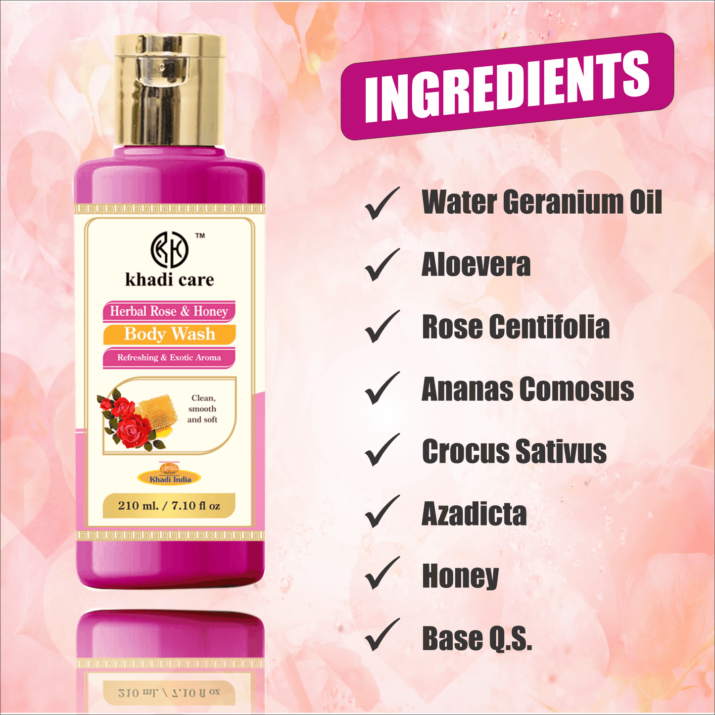 Khadi Care Herbal Rose & Honey Body Wash - 210ml.