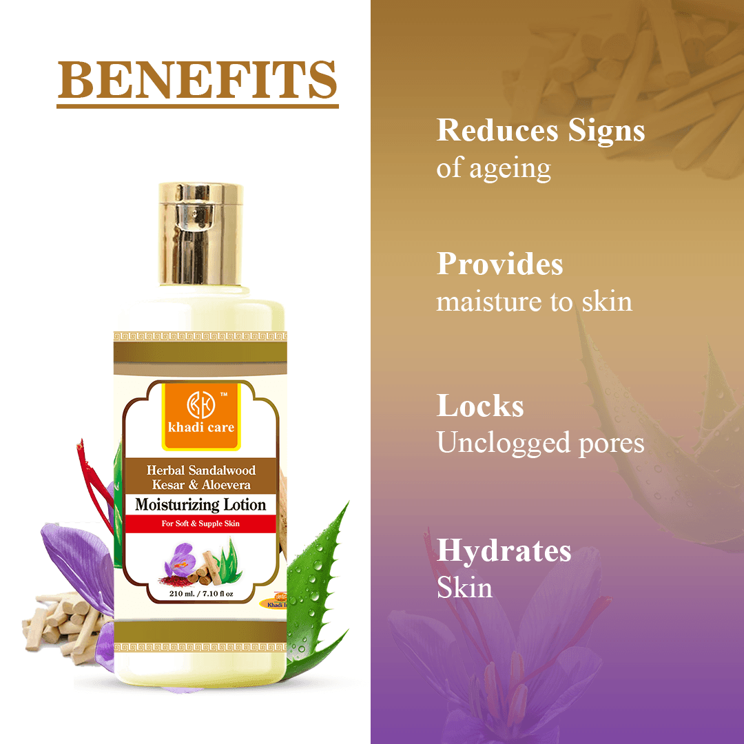 Khadi Care Herbal Sandalwood, Kesar & Aloevera Moisturising Lotion - 210ml