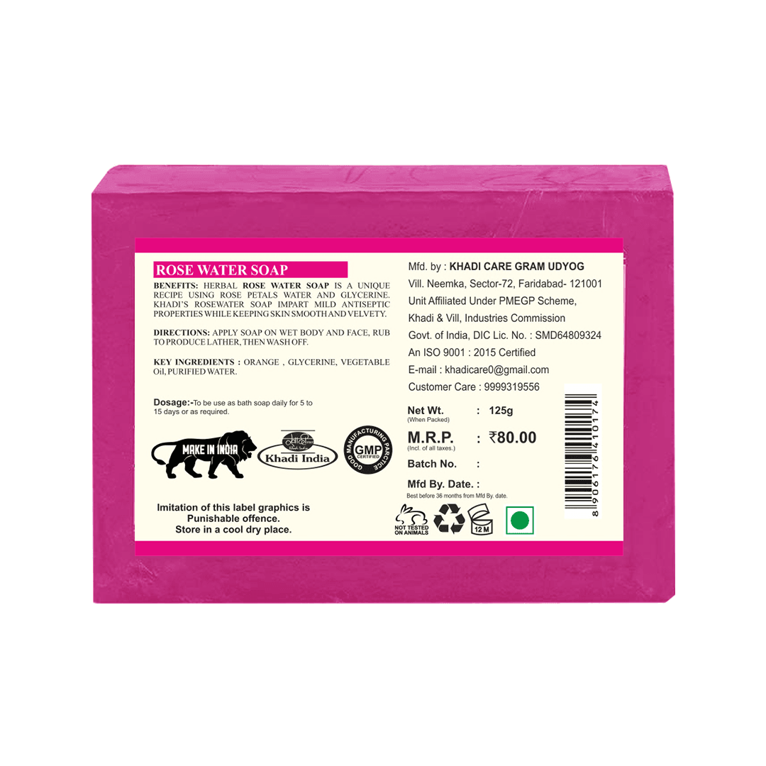 Khadi Care Herbal Rose Water Soap - 125g