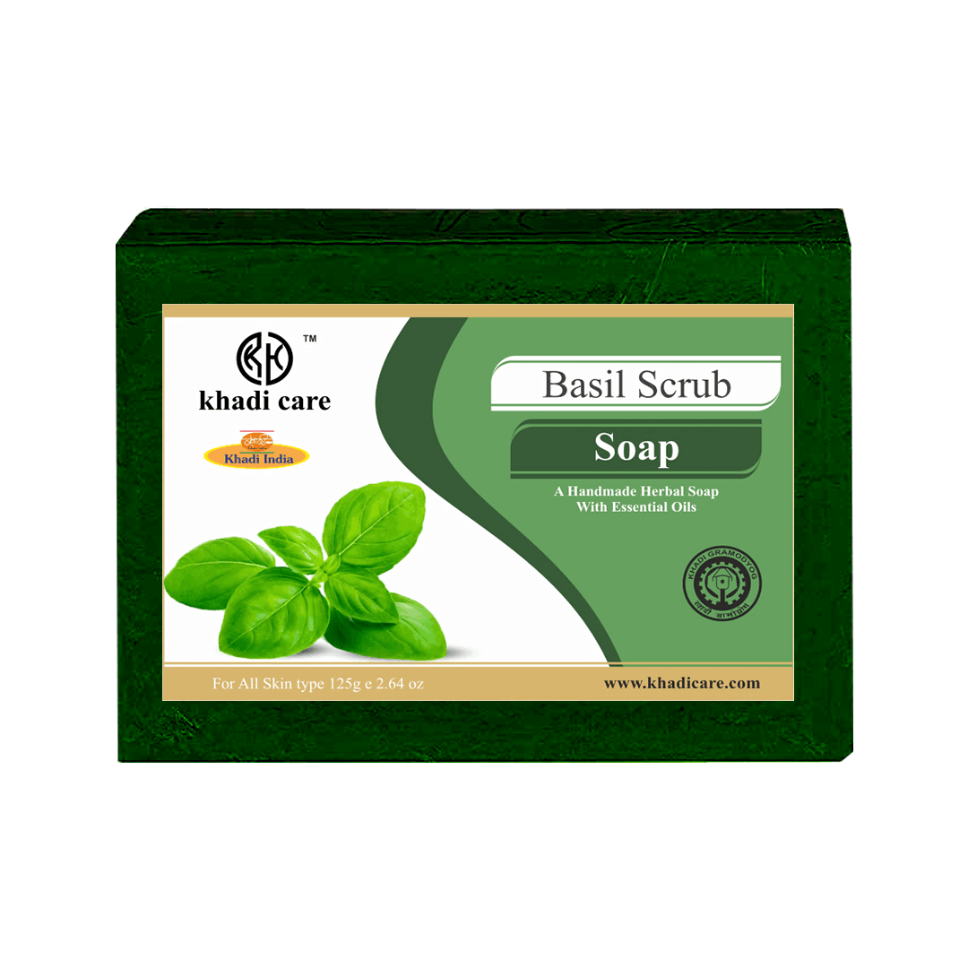 Khadi Care Herbal Basil Scrub Soap - 125g