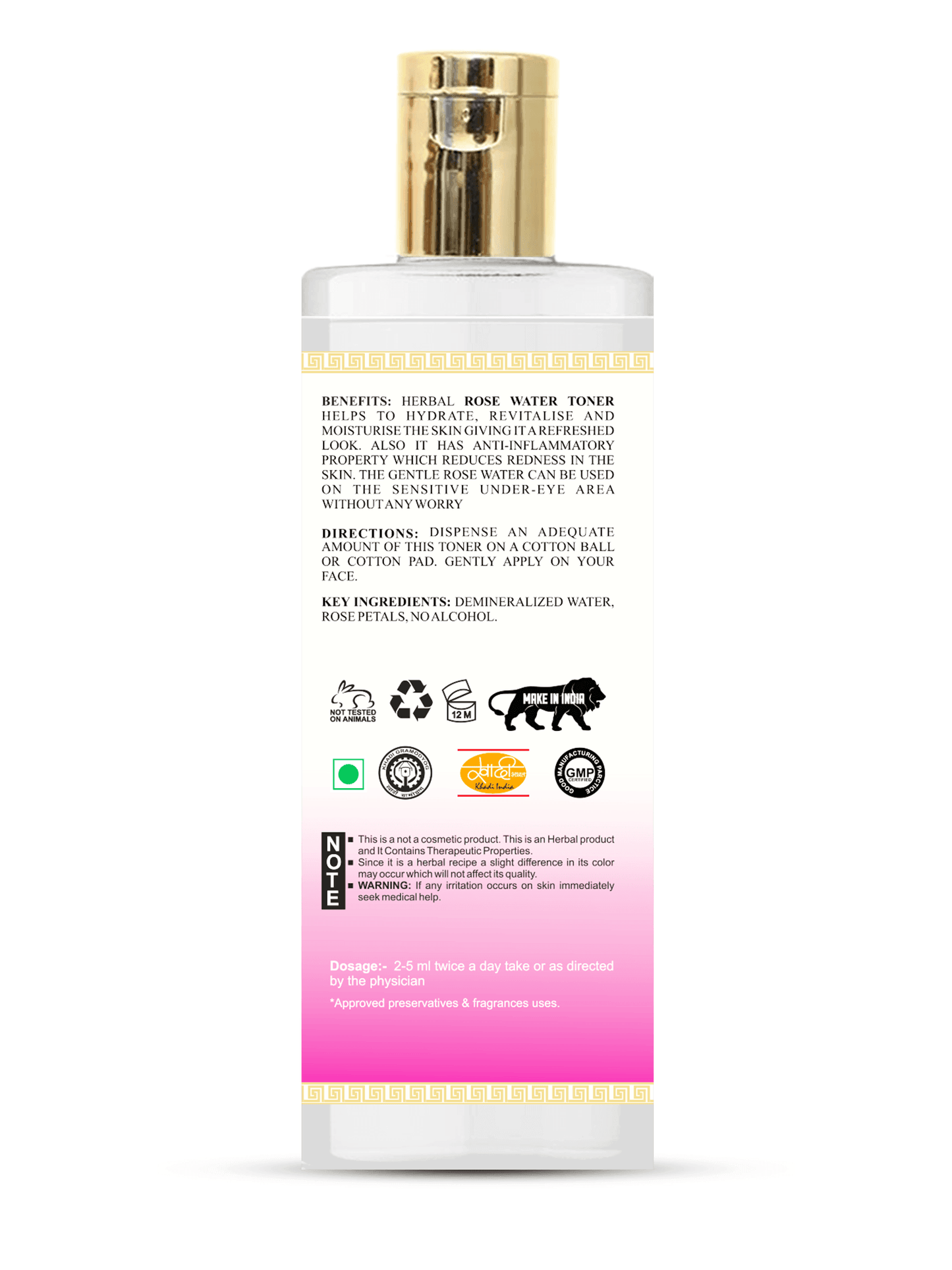 Khadi Care Herbal Rose Water - 210ml