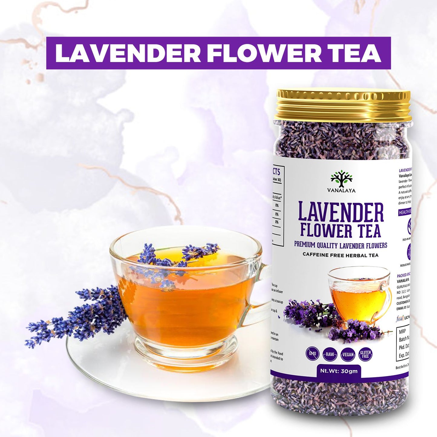 Vanalaya Organic Lavender Flower Tea from Sun Dried Flowers For Stress Relief 30gm