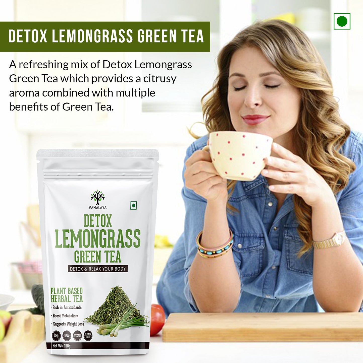 Vanalaya Lemongrass Green Tea for Detox Weight Loss & Digestion