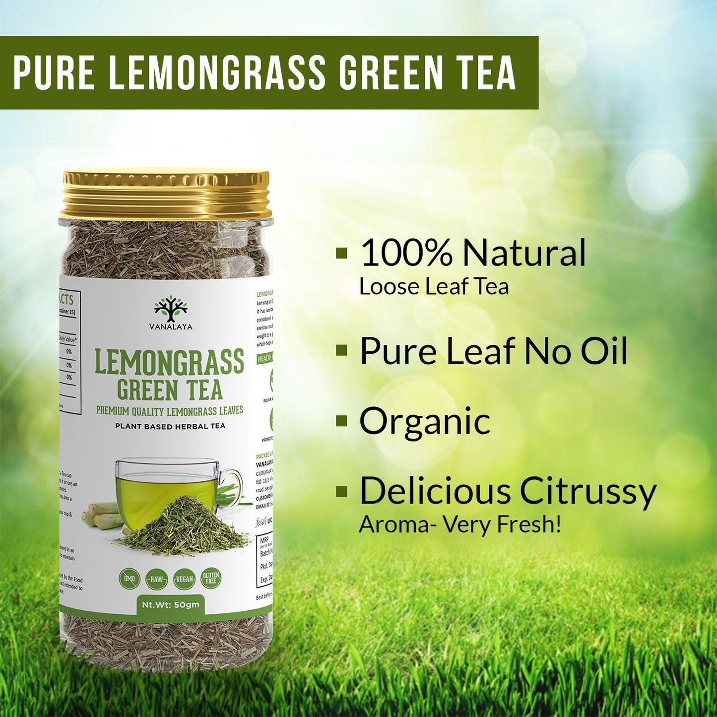 Vanalaya Lemongrass Green Tea for Detox Weight Loss & Digestion