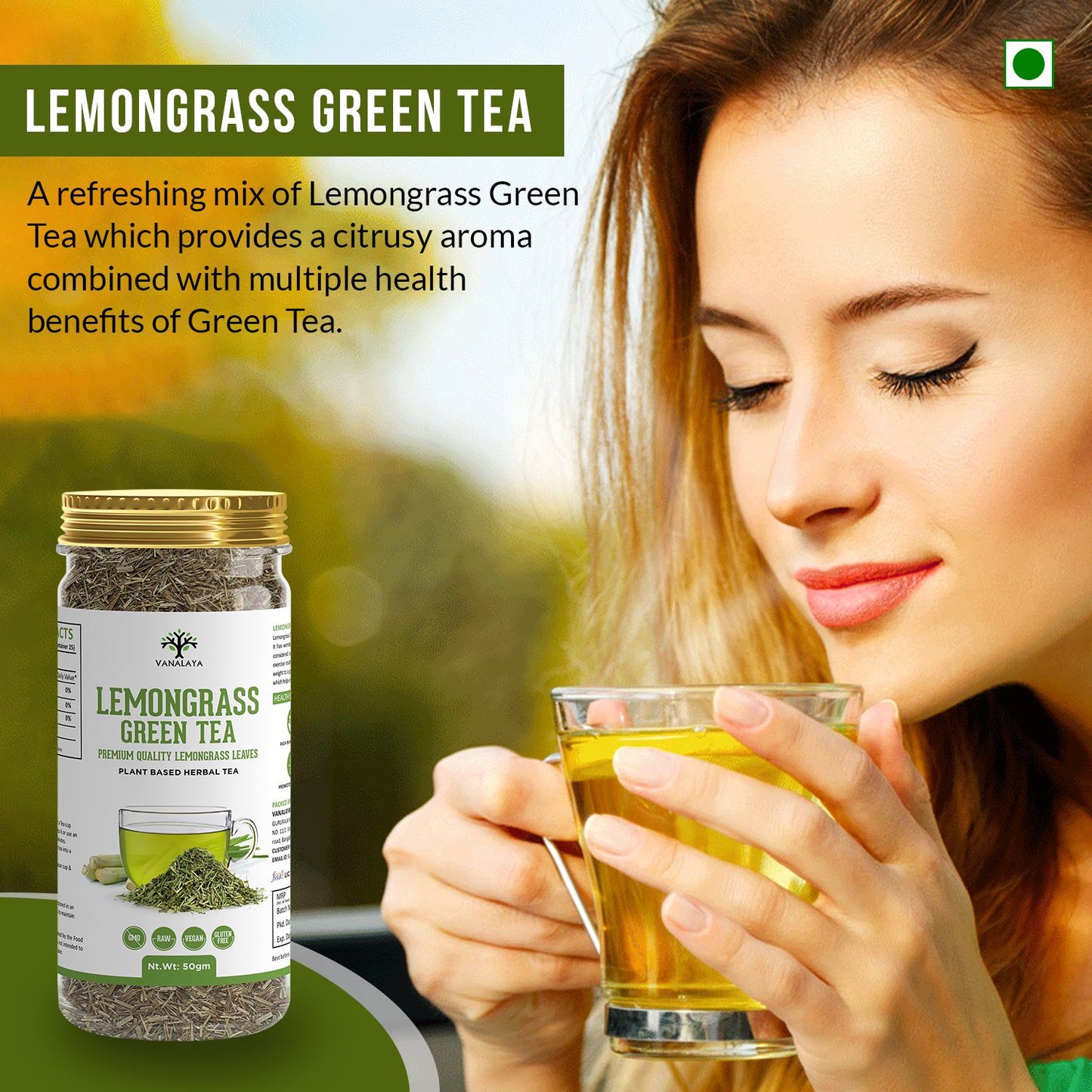 Vanalaya Lemongrass Green Tea for Detox Weight Loss & Digestion