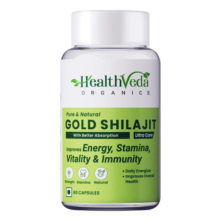 Health Veda Organics Gold Shilajit Capsule for Stamina, Vitality & Strength Capsule