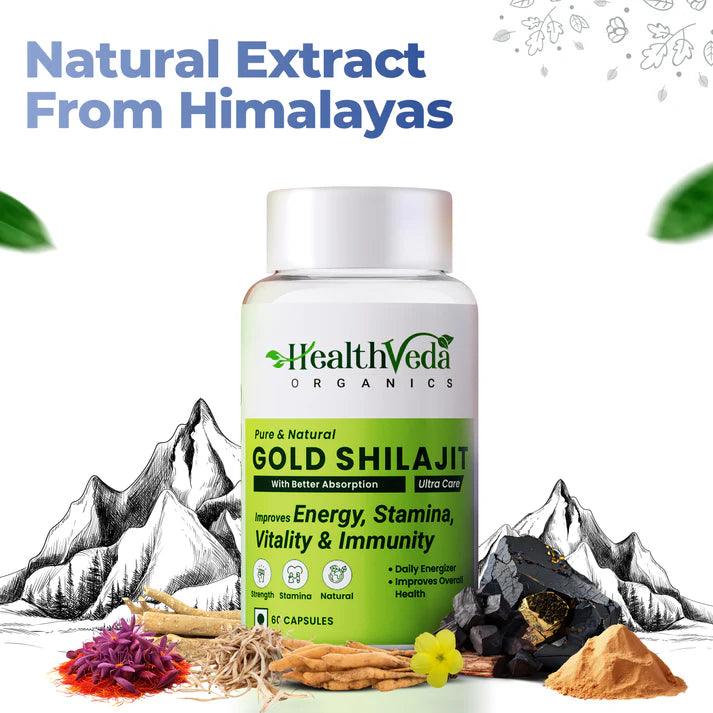 Health Veda Organics Gold Shilajit Capsule for Stamina, Vitality & Strength Capsule
