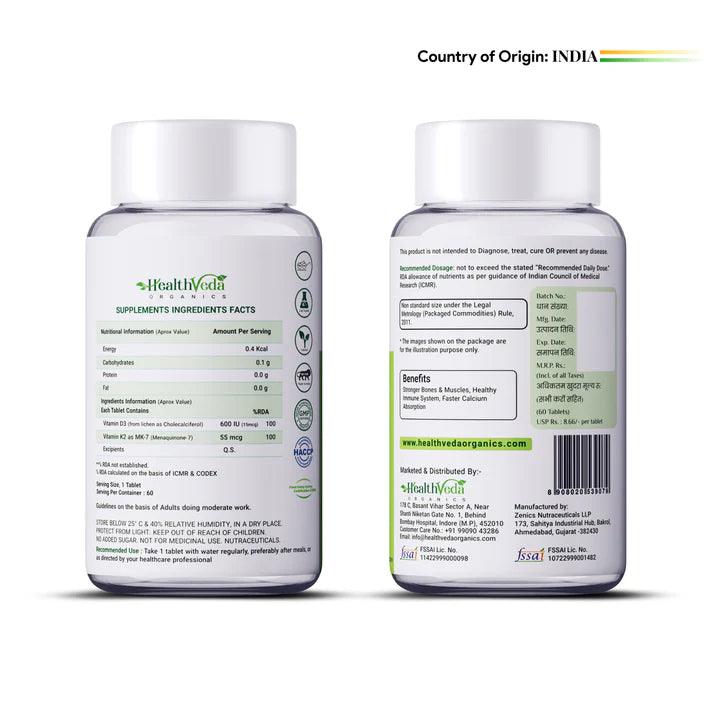 Health Veda Organics Vitamin D3 + K2 Healthy Bones Tablet - 60 Tablets