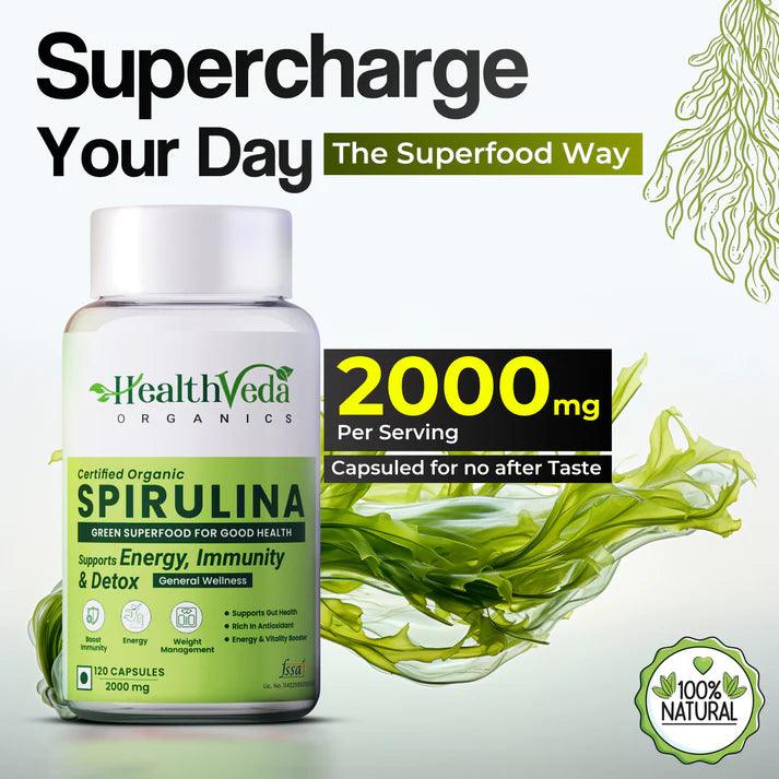 Health Veda Organics Spirulina 2000mg Veg Capsule for Weight Management & Immunity