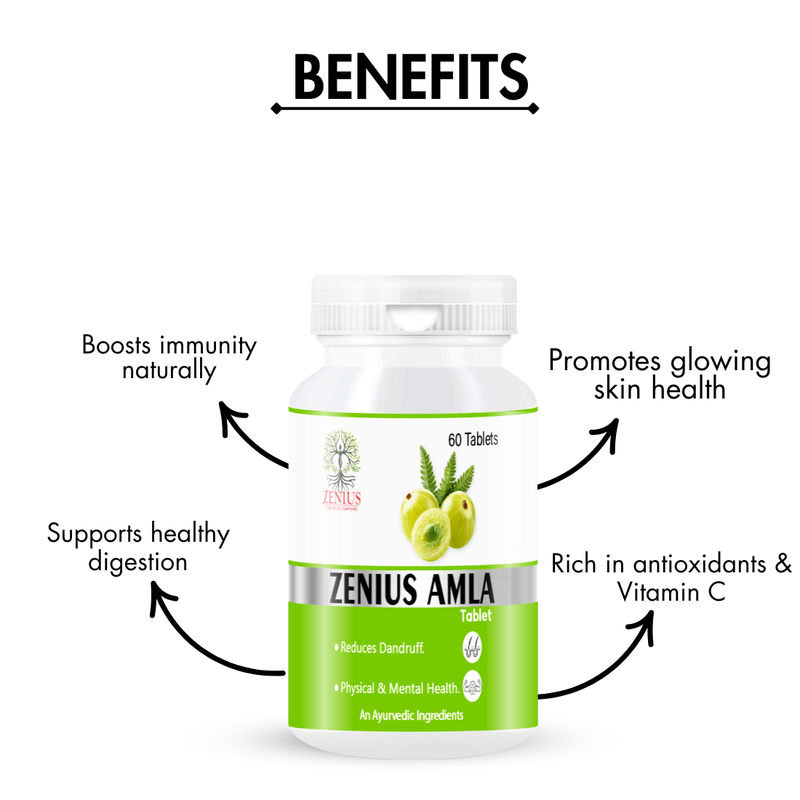 Zenius Amla Tablets - Powerful Vitamin C-Rich for Immune Boost, Skin Health, and Detoxification - 60 Tablets