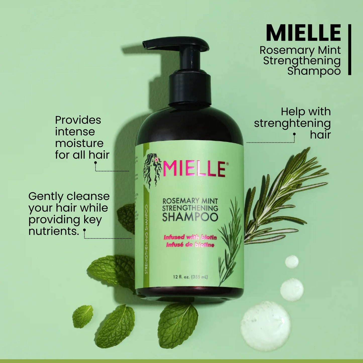 Mielle Rosemary Mint Strengthening Shampoo with Biotin | 355 ML