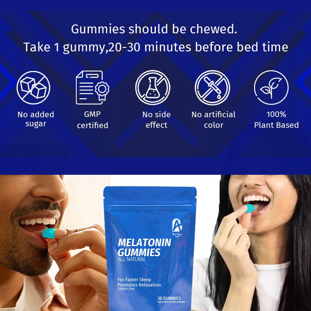 BonAiyu Melatonin Gummies All Natural Gelatin Free Promotes Sleep (30 Gummies)