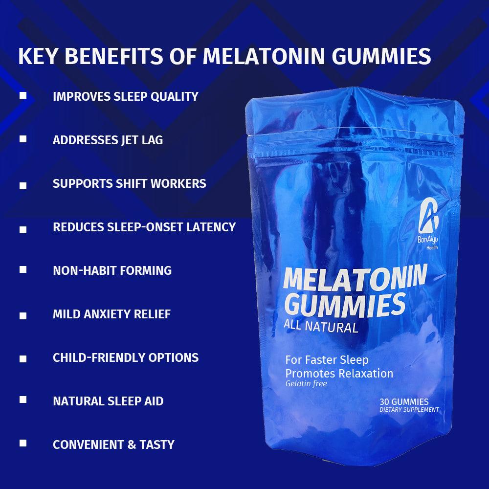 BonAiyu Melatonin Gummies All Natural Gelatin Free Promotes Sleep (30 Gummies)