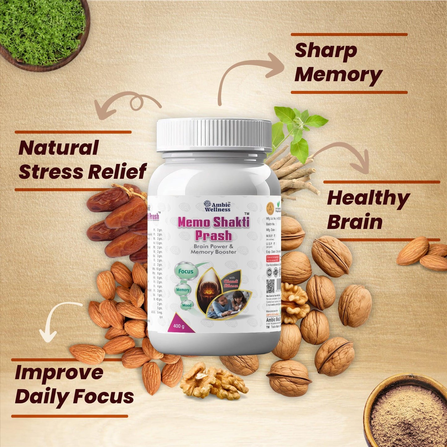 Ambic Wellness Memo Shakti Prash Increase Brain Power & Memory Booster 400 gm