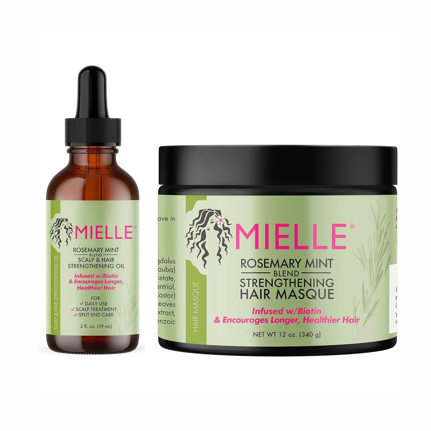 Mielle Bundle Rosemary Mint Scalp & Hair Strengthening Oil 59 ML & Rosemary Mint Strengthening Hair Masque 340 Gram