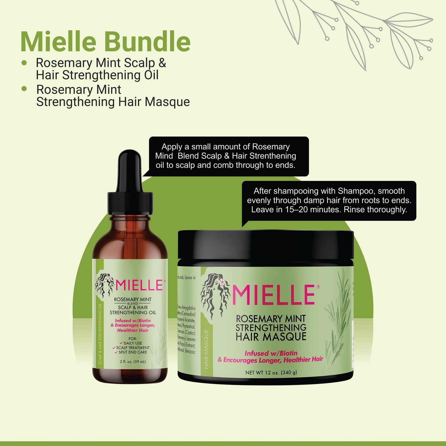 Mielle Bundle Rosemary Mint Shampoo & Hair Masque – Strengthen & Revitalize Hair