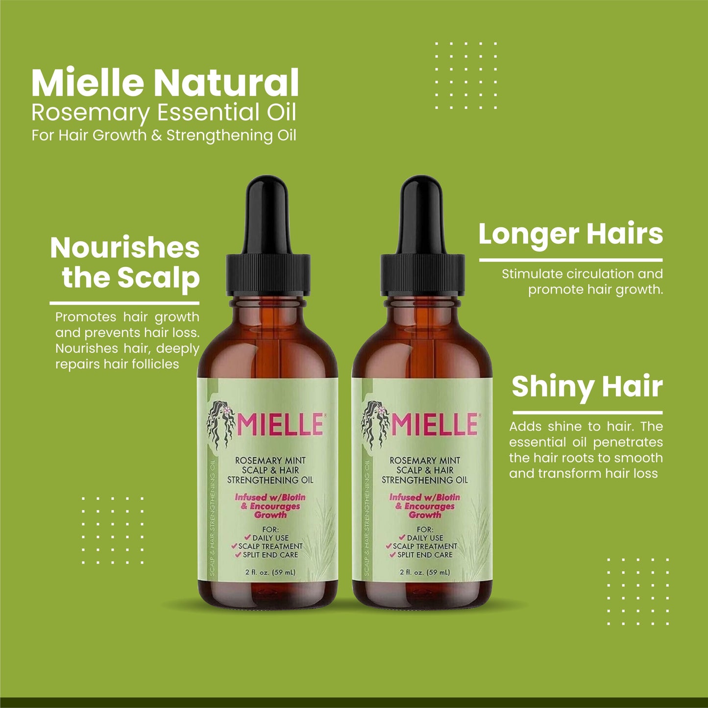 Mielle Natural Rosemary Hair Oil – Promotes Hair Growth & Reduces Hair Fall | 2 Pack 59ml