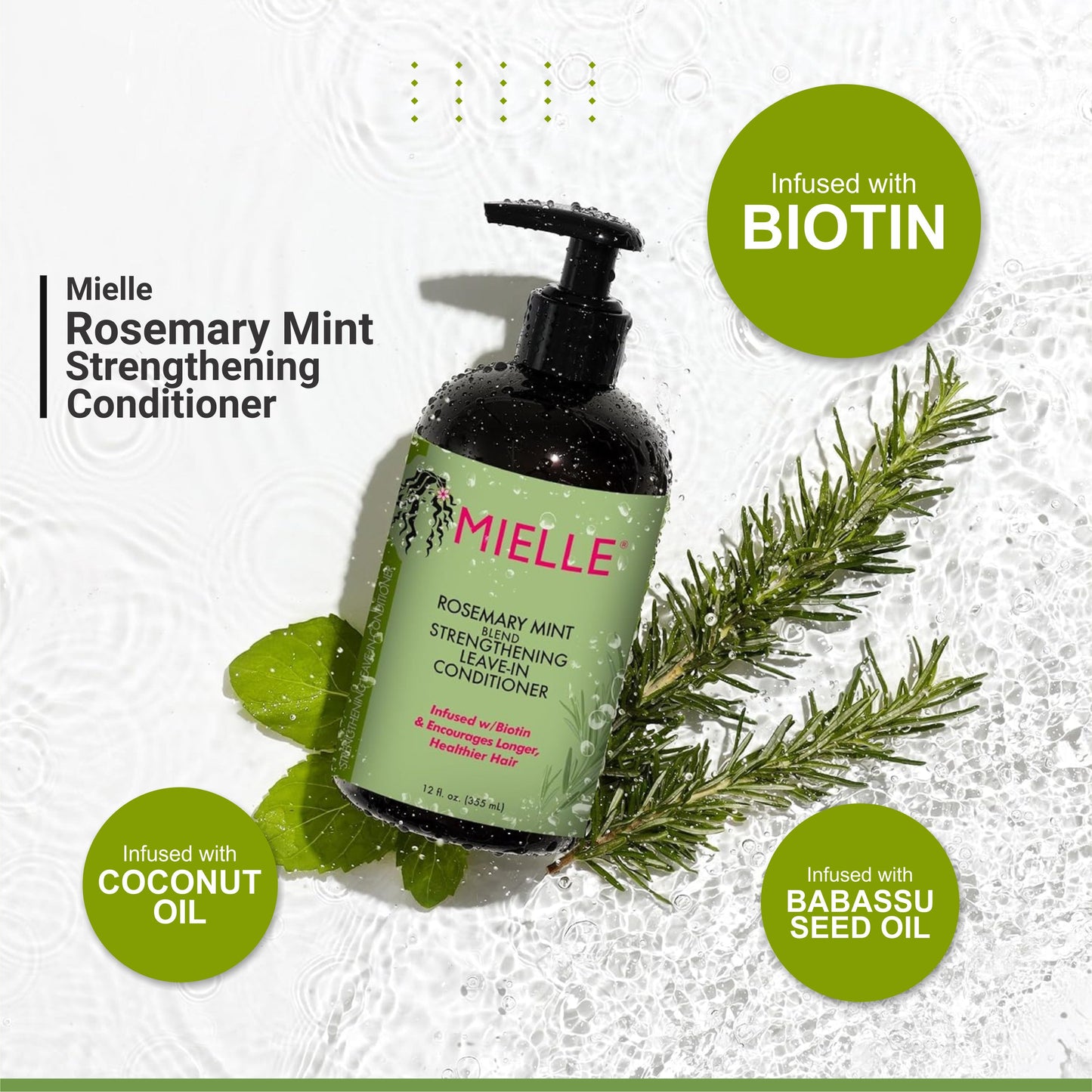 Mielle All Rosemary Mint Strengthening Conditioner Infused with Biotin Cleanser 355 millilitre