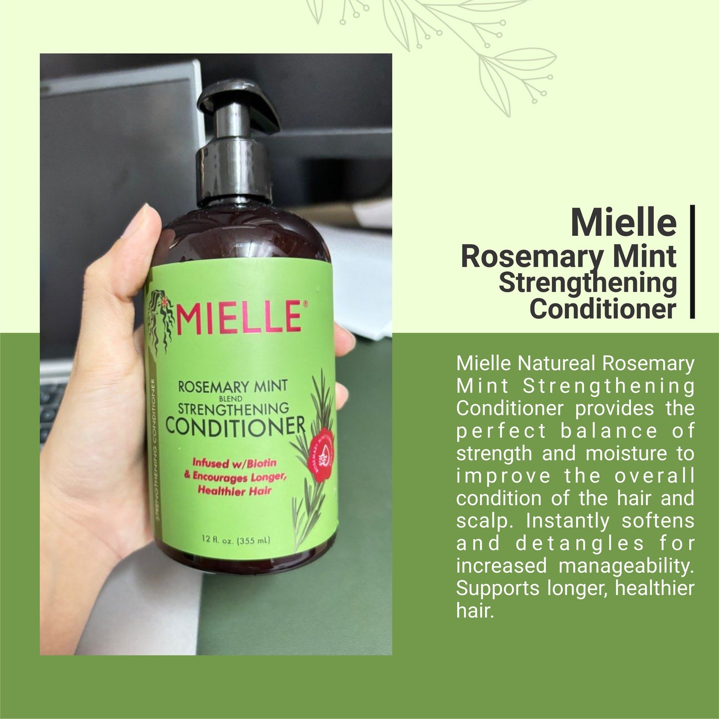 Mielle All Rosemary Mint Strengthening Conditioner Infused with Biotin Cleanser 355 millilitre