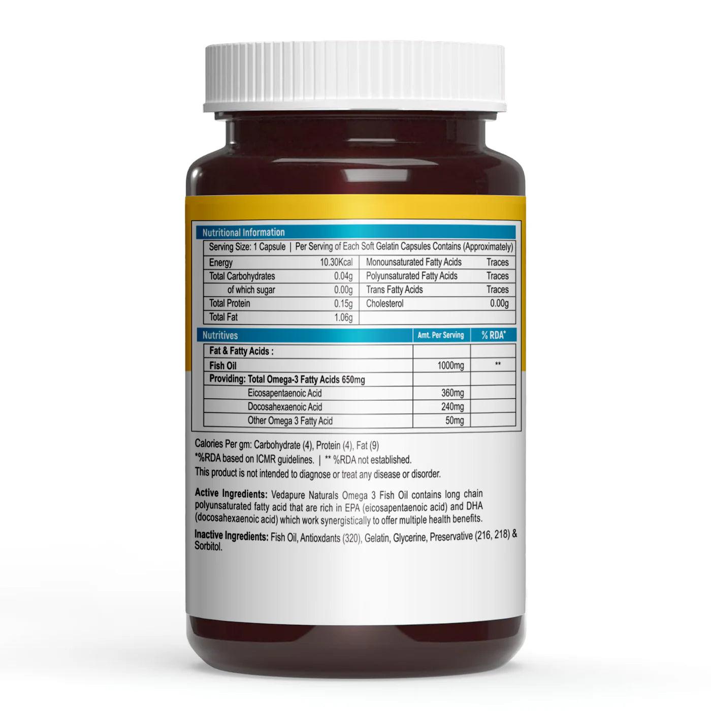 Vedapure Omega 3 Fish Oil Capsules Fatty Acid for Men & Women 1000 mg