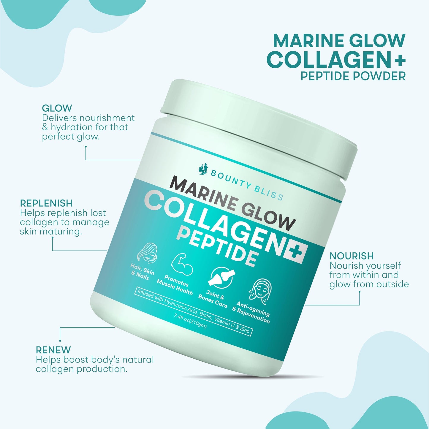Bounty Bliss Marine Glow Collagen+ Peptides Powder - 210gm