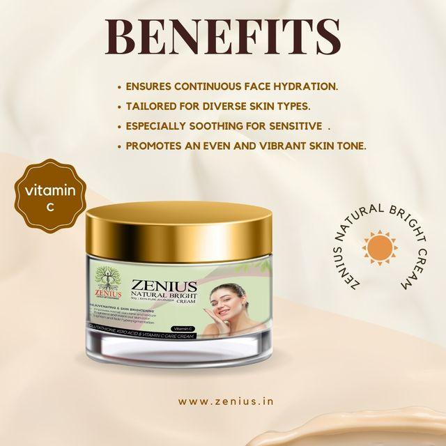 Zenius Natural Bright Cream - Skin Brightening Cream for Skin Whitening and Glow Enhancement - 50gm Cream