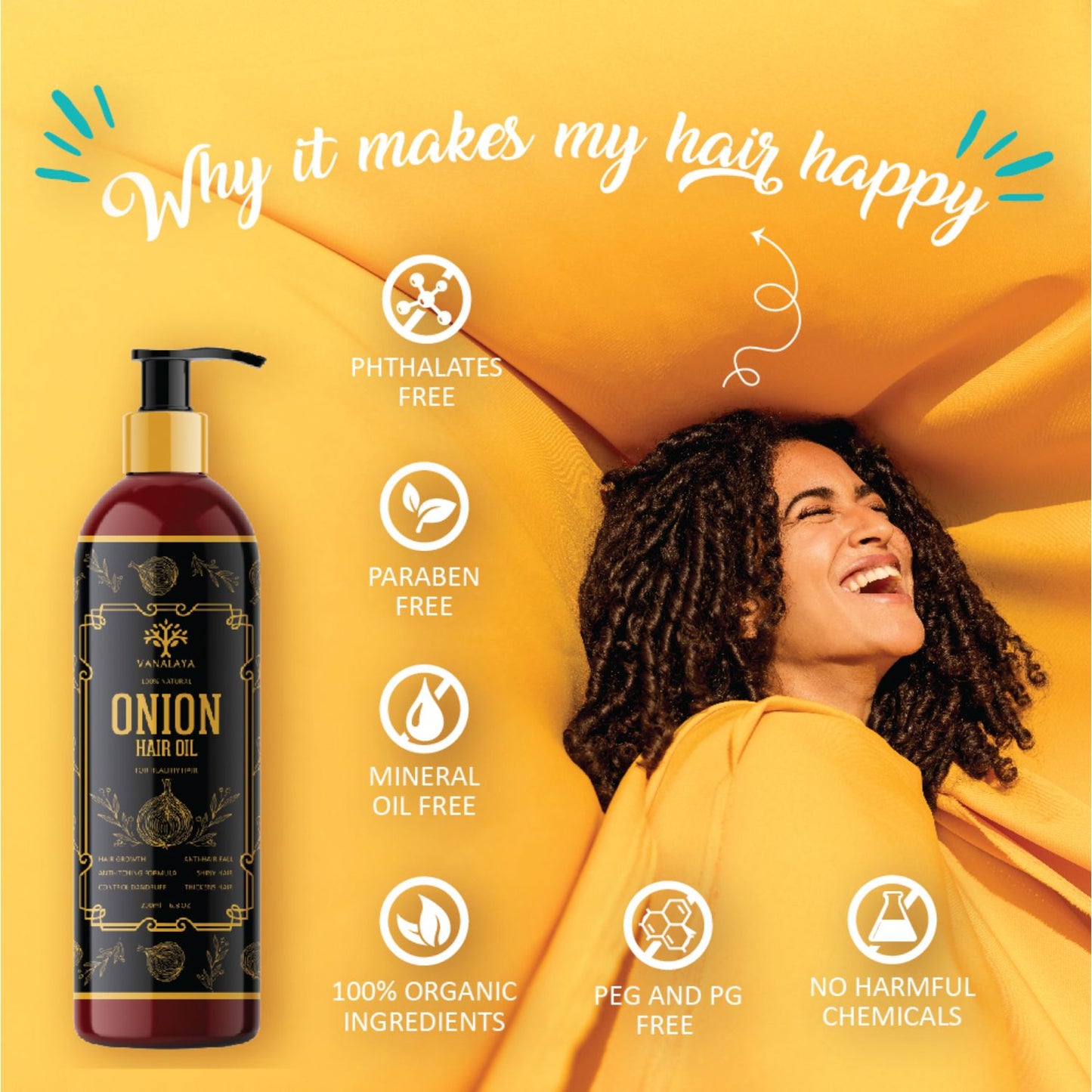 Vanalaya Onion Hair oil with Natural oils, Natural herbs and Onion Extract for Men and Women 200ml