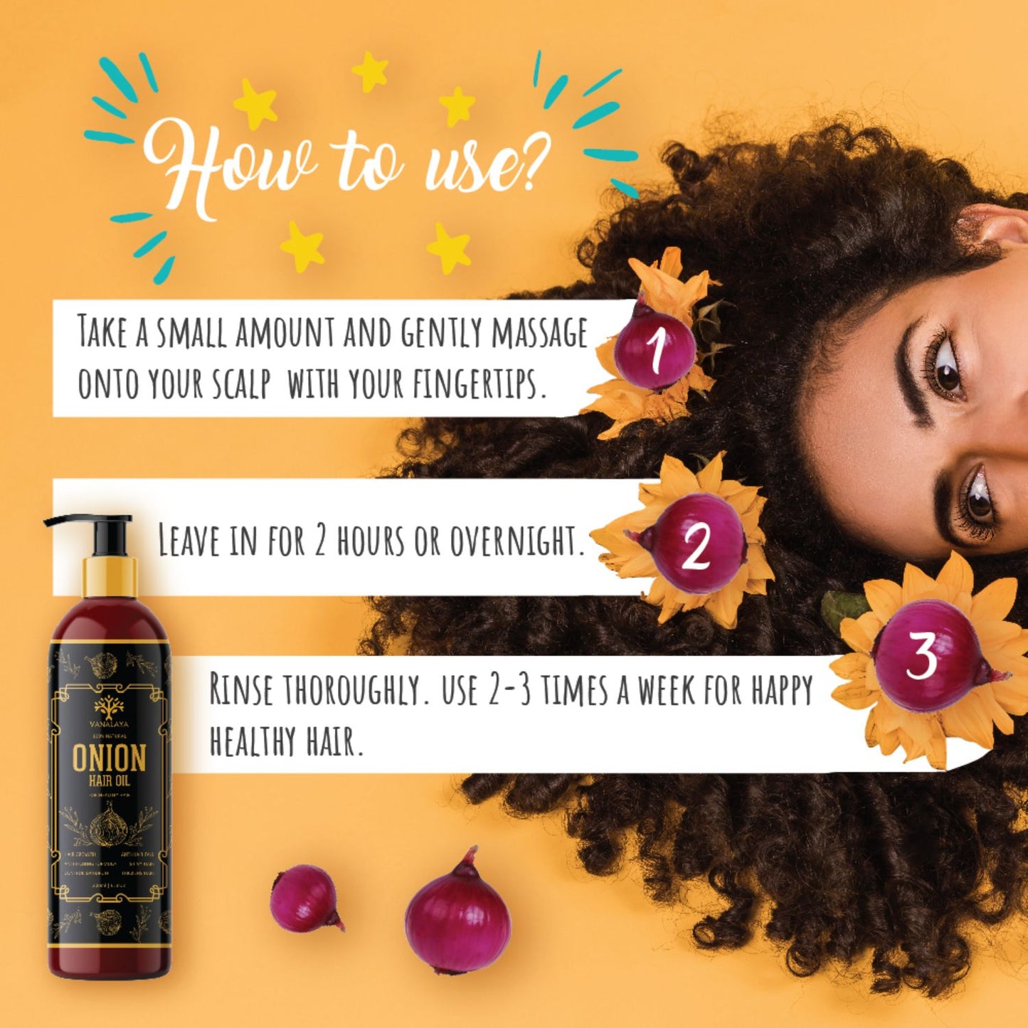 Vanalaya Onion Hair oil with Natural oils, Natural herbs and Onion Extract for Men and Women 200ml