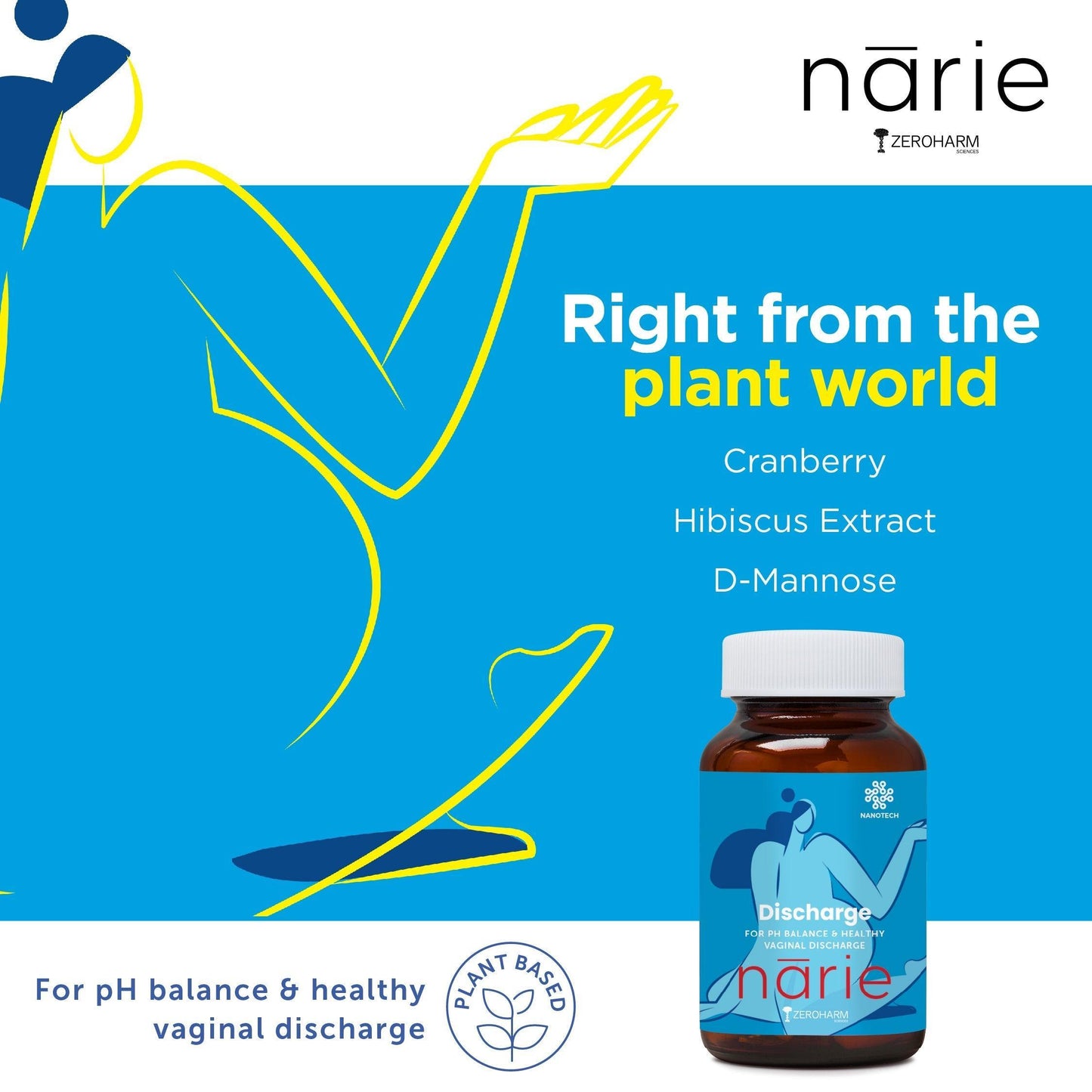 Zeroharm Sciences Narie Discharge Capsule | For healthy white discharge | Prevents UTI and yeast infection 60 Veg capsules