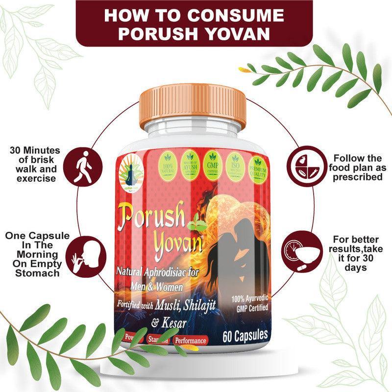 Divya Shree Porush Yovan Capsule for Enhance Your Sexual Desire, Sex Time Badhane Ki Dawa, Boost Testosterone Levels 60 Capsule, Jeevan Care Ayurveda
