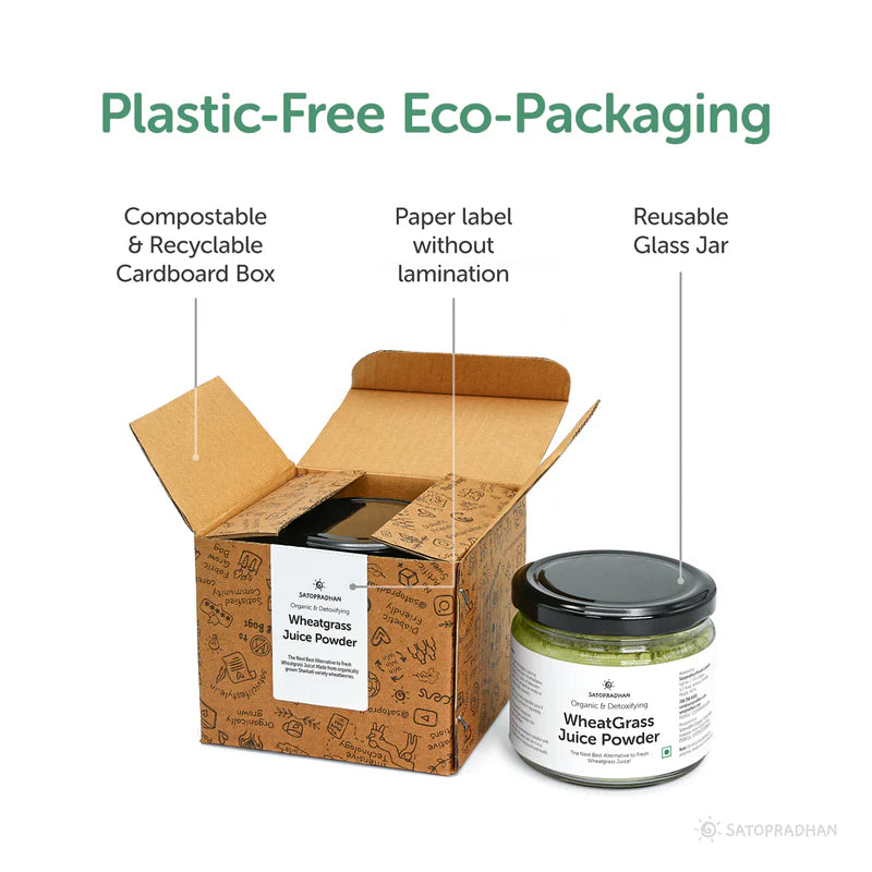 Satopradhan Wheatgrass Juice Powder 100g - Made from Organic Wheatgrass Shoots grown using Sharbati Wheatberries | Gluten-free