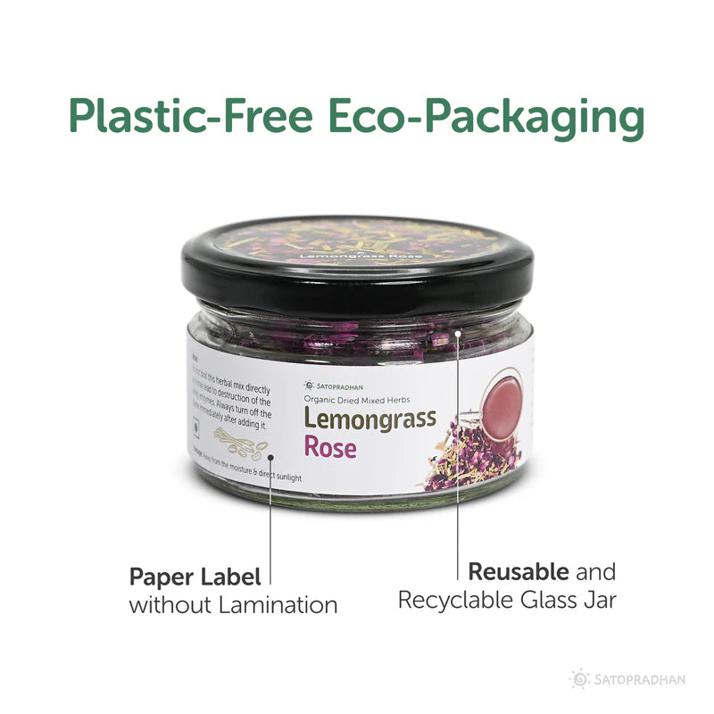 Satopradhan Lemongrass Rose Tea 25g - Organic - Sugar-free & Caffeine Free - Loose Leaf Herbal Tea - Supports Weight Loss, Helps with PCOS, High Blood Pressure, Anxiety & Detox - Best Tea for Digestion