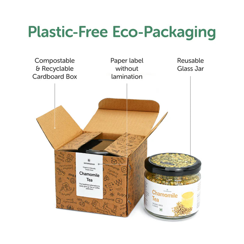 Satopradhan Organic Chamomile Tea 25g - Shade Dried Flowers for Sound Sleep, Relaxation & Anxiety Relief- Perfect for Period Pain Relief, Thyroid & Overall Wellness - Loose Leaf Herbal Tea