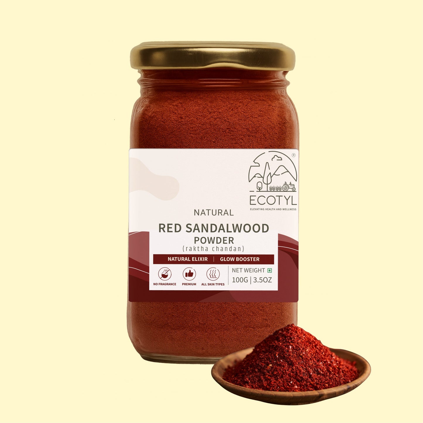 Ecotyl Red Sandalwood Powder | Natural Skin Brightener | Anti-Acne| Ayurvedic Skincare |100g
